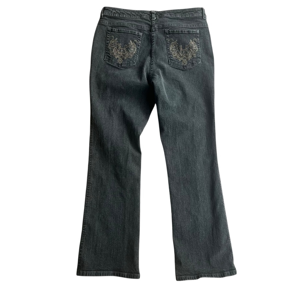 Chico’s Platinum Gray Bootcut Jeans Sz 2 (12) Embroidered Back Pockets